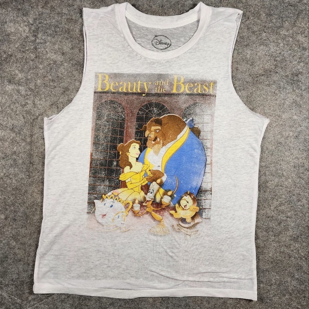 Disney Beauty and the Beast Sleeveless White Tee Size Medium